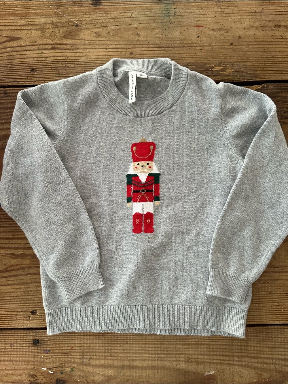 Janie and Jack boys nutcracker Christmas sweater cotton gray winter knit holiday